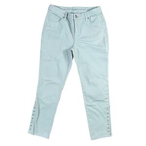 CHICO’S‎ Jeans Ankle Pastel Blue Green Matte Silver Side Ankle Buttons 4P